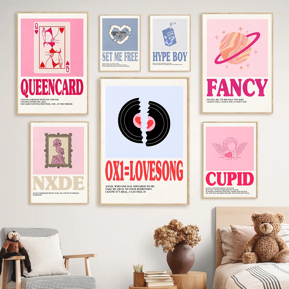Hot Kpop Group Popular Music Album Cute Cartoon Poster Girl's Room Bedside Wall Sticker Decoration Cafe Hanging canvas Painting