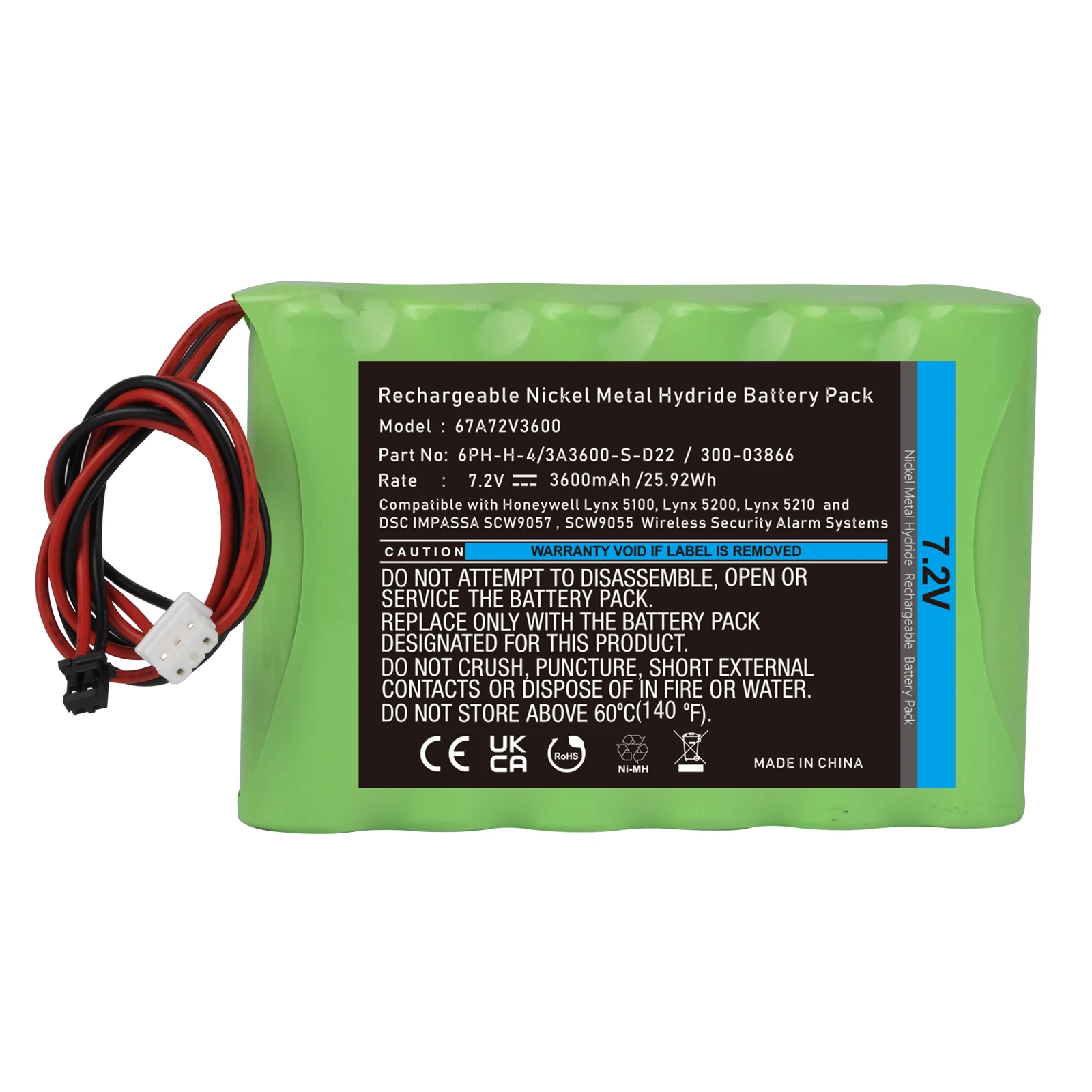 7.2V 3600mAh Rechargeable Battery for DSC IMPASSA SCW9057 SCW9055 Wireless Security System, Honeywell Lynx 5100, 5200, 5210