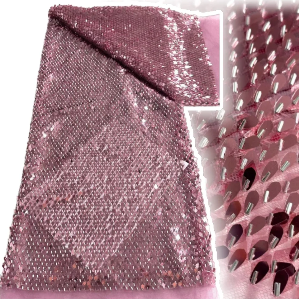 

Роскошная изысканная французская розовая кружевная ткань с блестками, Африка, Нигерия, Тюль, кружевная ткань для женщин, шитье свадебного платья, 5 ярдов CC1417