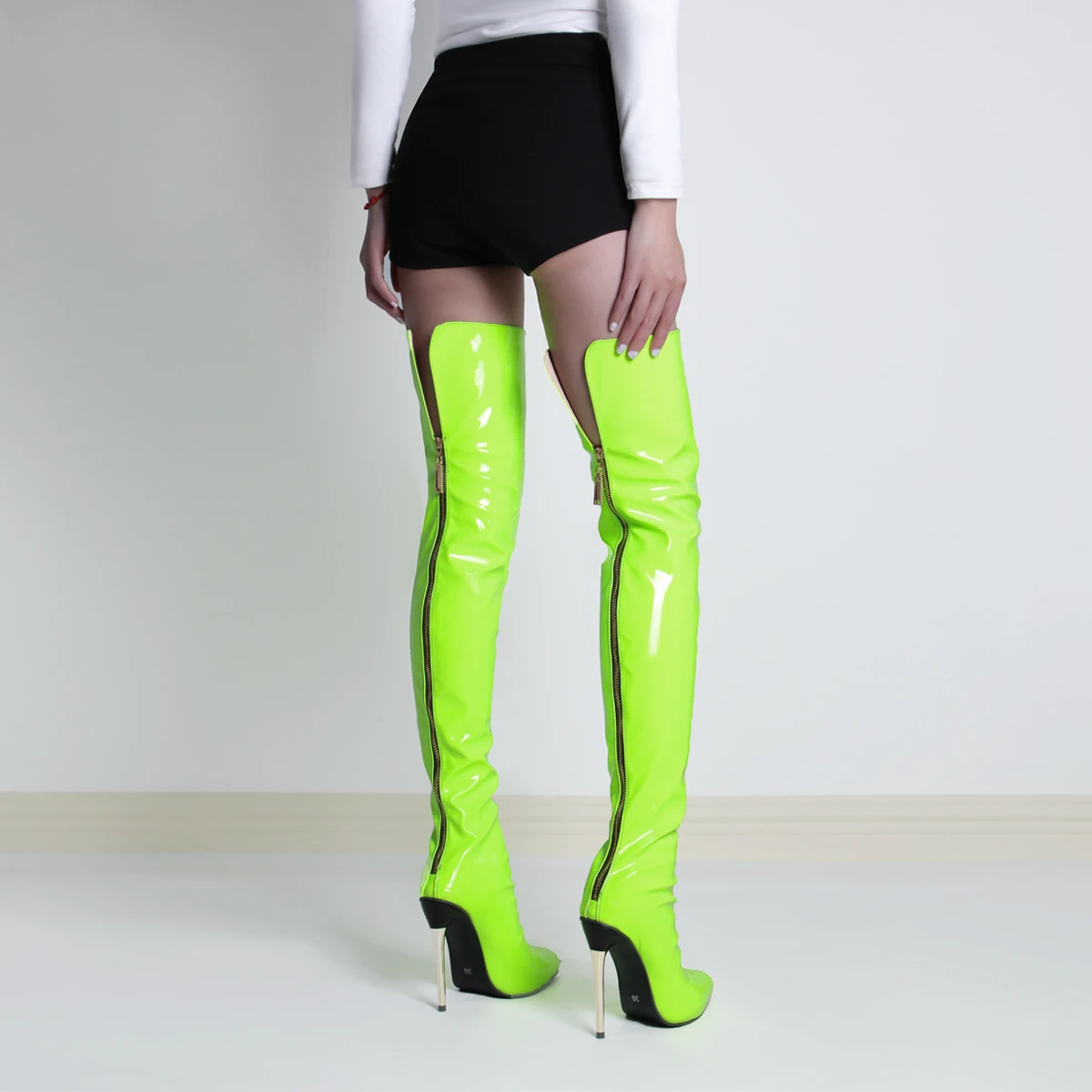 

Patent Leather Women Over The Knee Boots Sexy Metallic 11Cm High Heels Long Boots Stiletto Women's Shoes