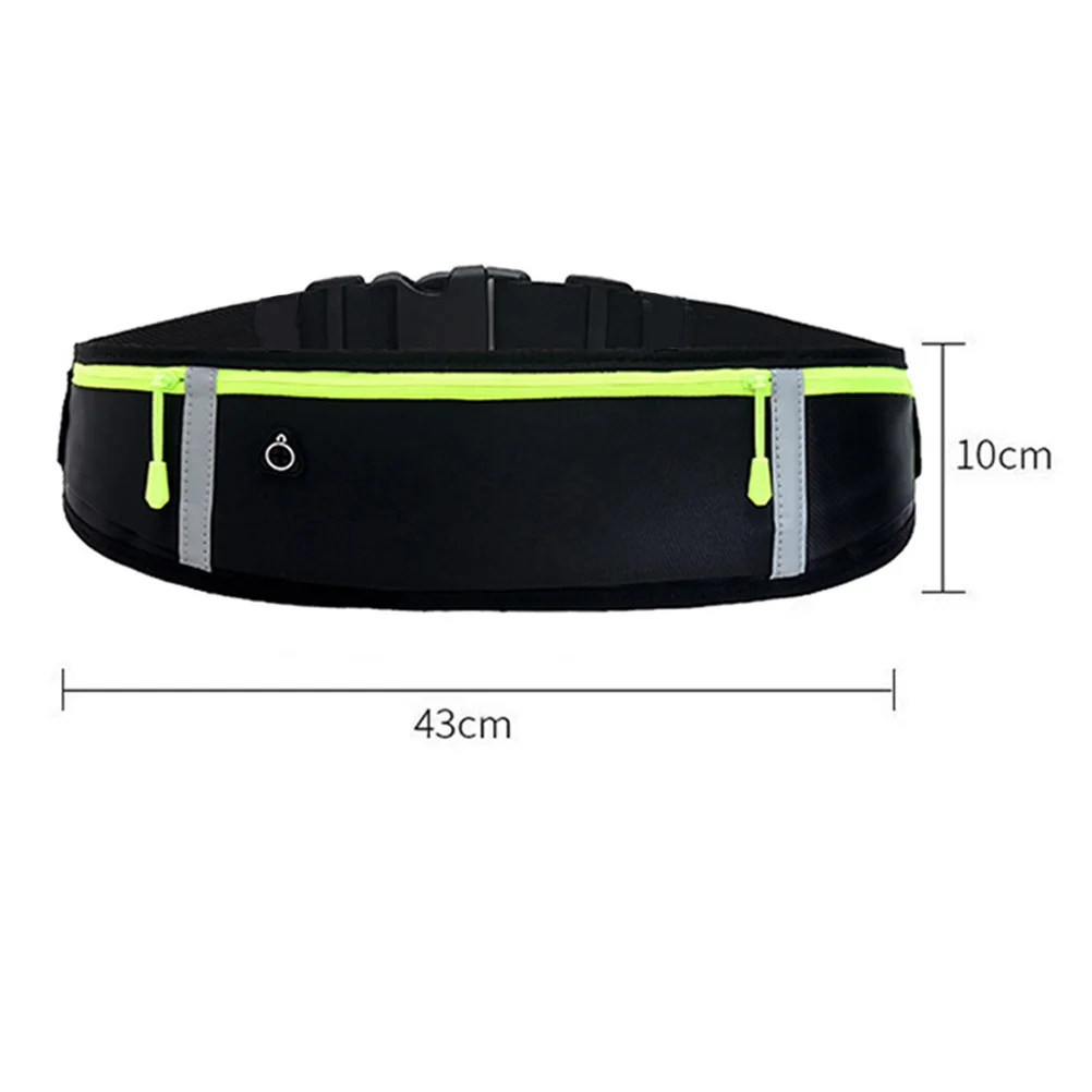 Black Ultra-Thin Marathon Waist Belt Adjustable Waterproof Reflective Strips Sports Pouch for Running Hiking Traveling Fitness