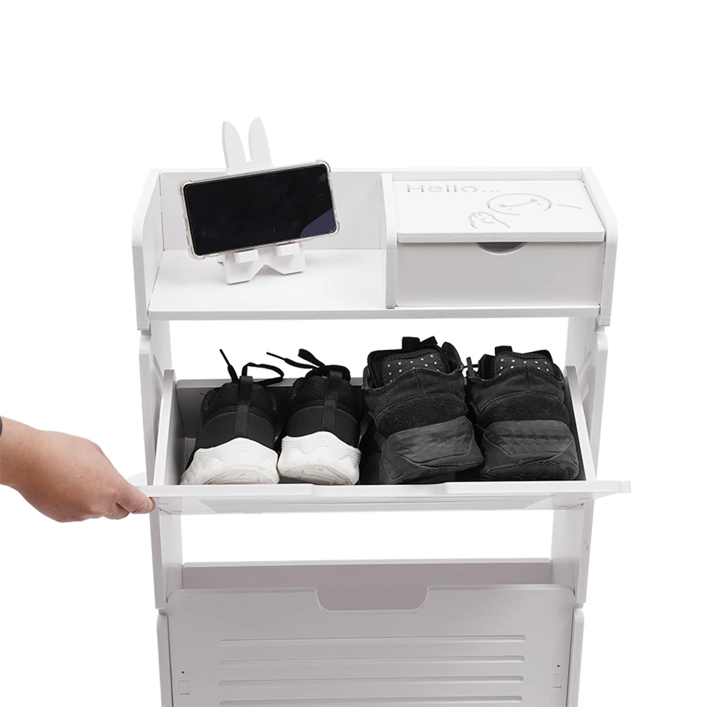 Small Narrow 2 Drawer Shoe Cabinet Slim Freestanding Shoe Storage Organizer with Flip Door Chic Home Decor Accessories