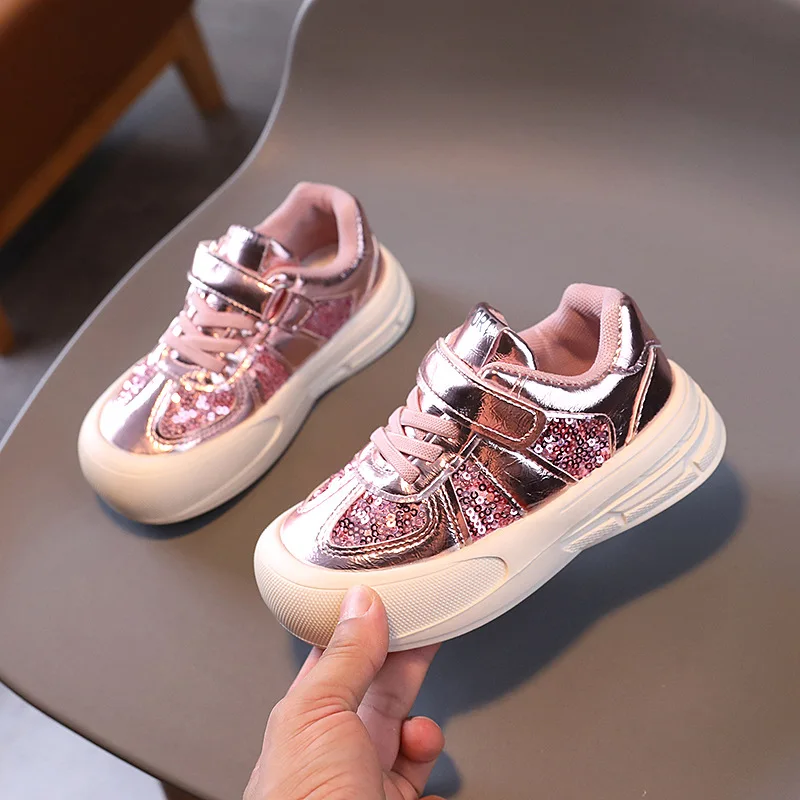 Kid Sneakers 2024 Autumn New Fashion Sequins Bling Sneakers Boys Girls Soft Casual Shoes Children Sports Shoes Zapatos Para Niña