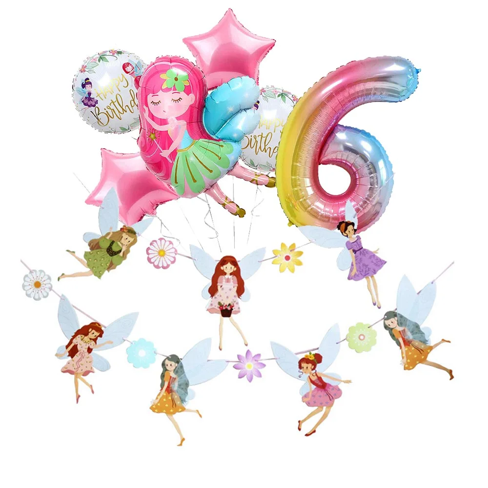 Fairy Party Decorations Tableware Tablecloth Balloons Fairy Plate Cup Flower Fairies 6th 7th Birthday Party Baby Shower Decors