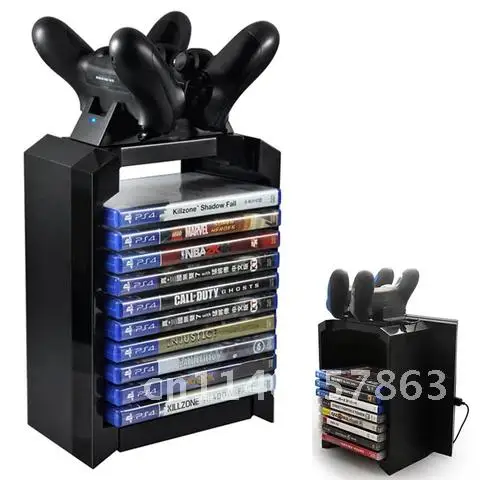 

PlayStation 4 controller stand Game Disk Tower Vertical Charging Dock Station Game Disks Organizer for PS4 Pro Slim Games