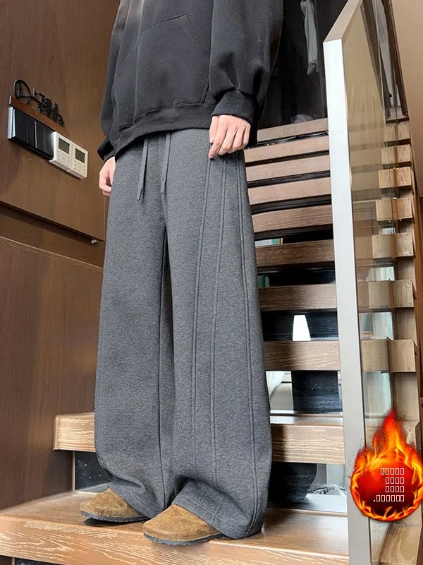 

Утепленные повседневные брюки для мужчин: новые зимние спортивные штаны свободного кроя для подростков, прямые длинные брюки, модные