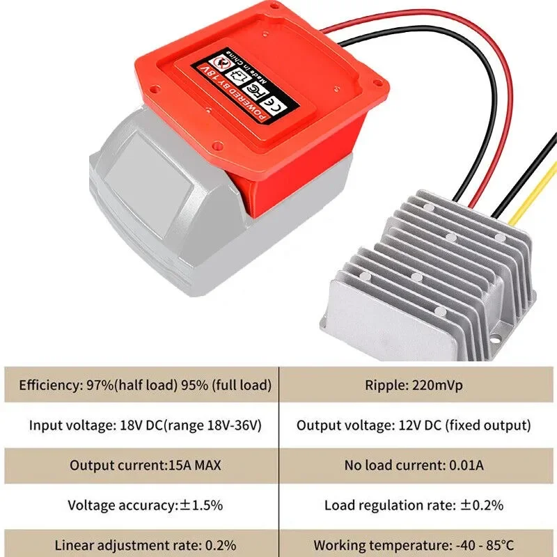 Imagem -03 - Step Down dc Conversor de Tensão para Milwaukee 18v a 12v Battery Dock Adaptador de Alimentação Conversor Buck Boost Automático Faça Você Mesmo 15a 180w