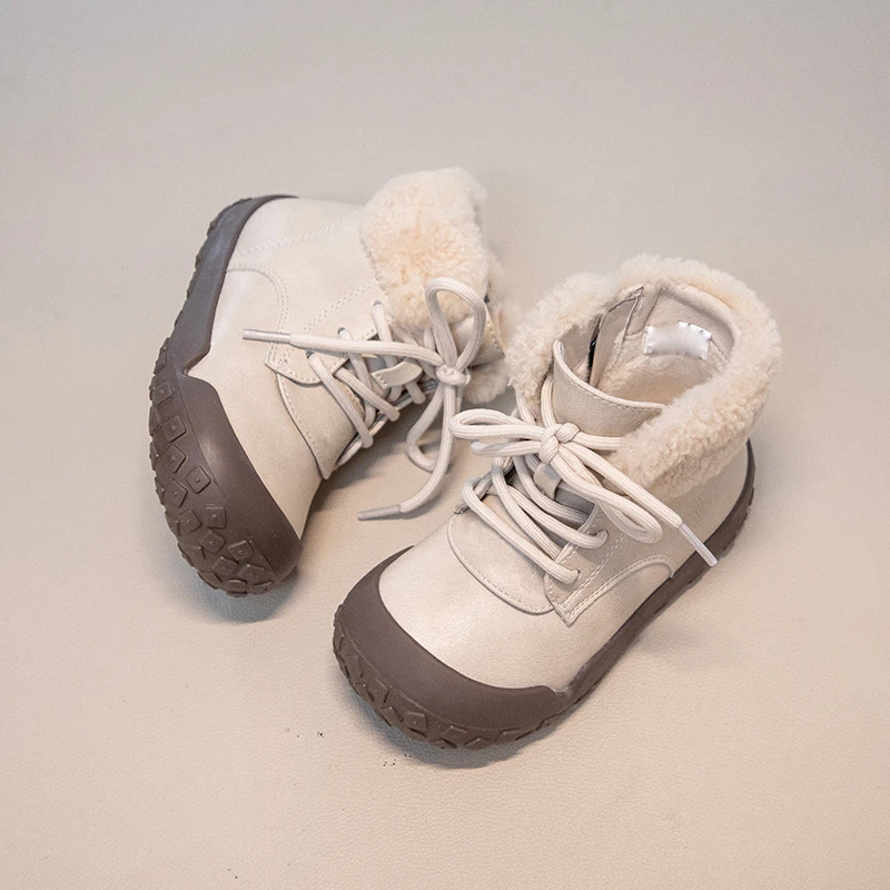 طفل الفتيات لينة رقيق الأحذية الجلدية 2025 جديد الشتاء الاطفال الدافئة اصطف الثلوج الأحذية عدم الانزلاق مقاوم للماء تنوعا الأحذية المدرسية #4