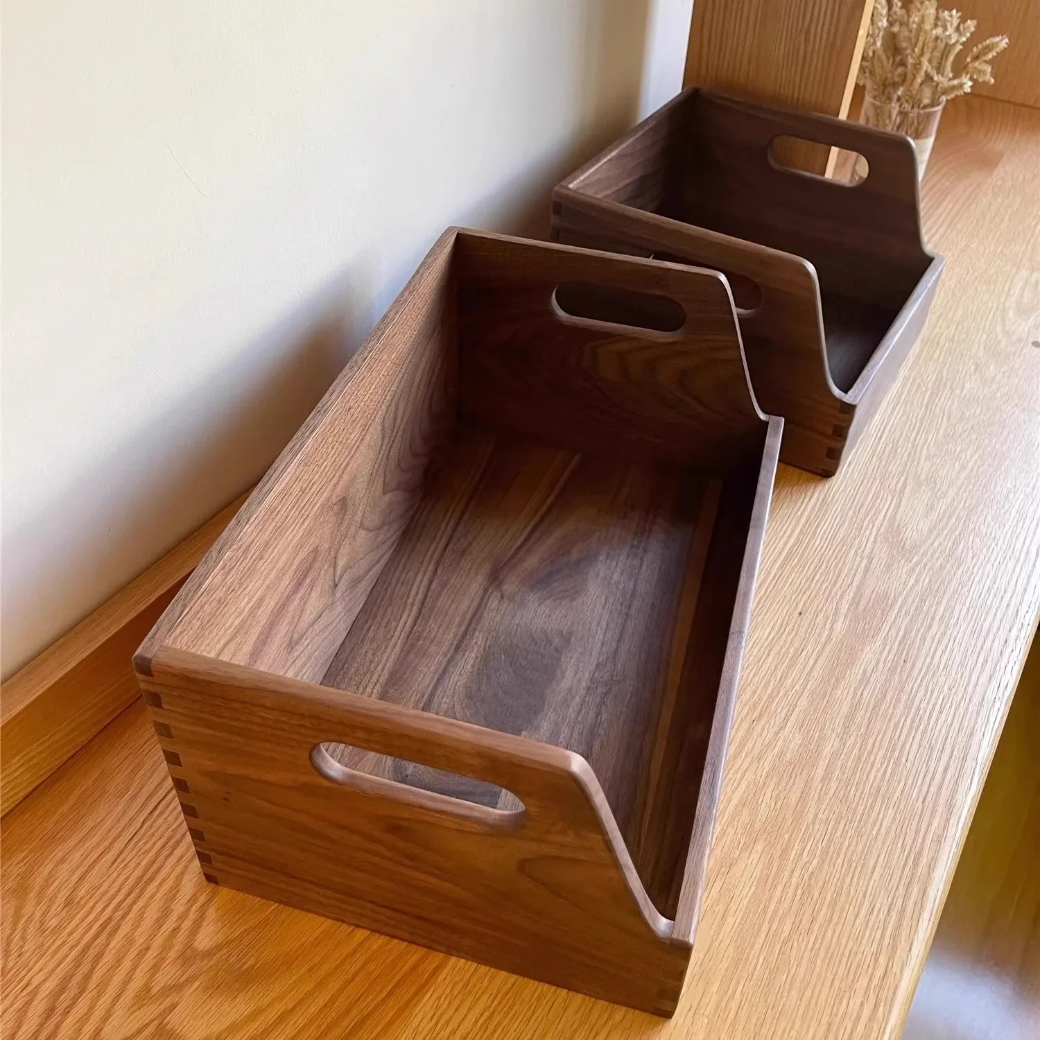 Nordic Style Storage Box with Handle Office Desktop Black Walnut Table Organizer Wooden Files Holder