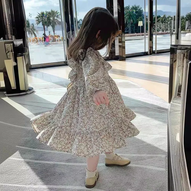 2024Spring, Summer and Autumn New Girls Sweet Lace Floral Dress