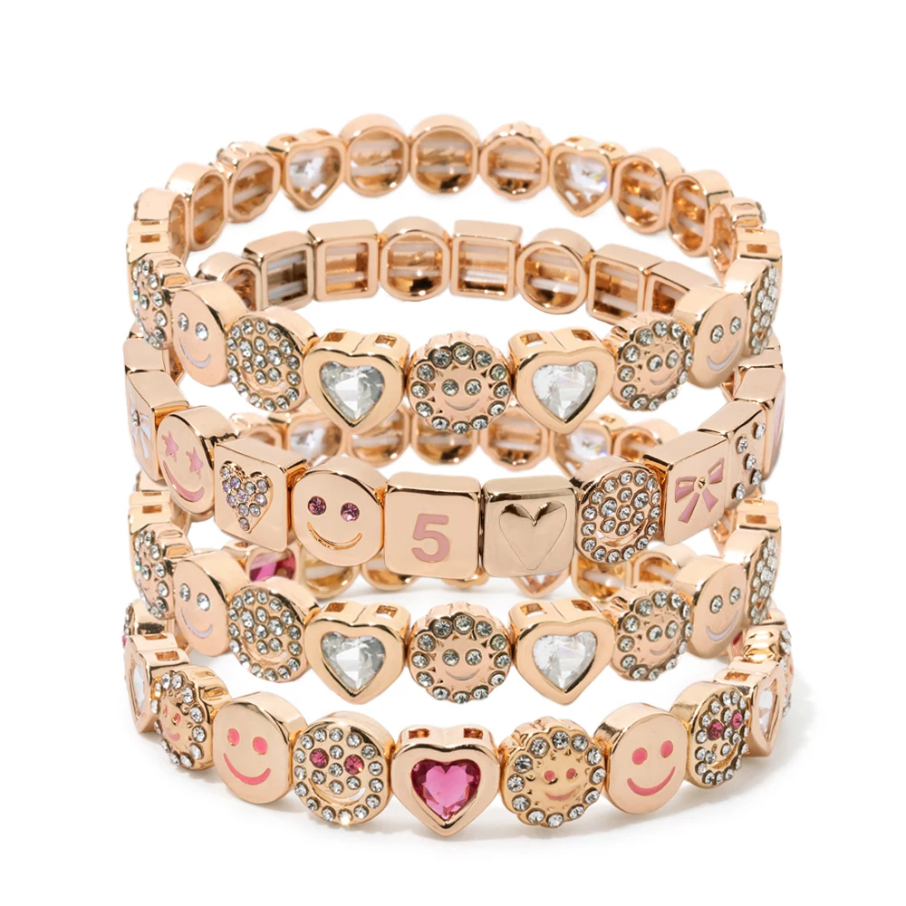 

BEUTIFOR Hot Sale Happy Face Women Tile Bracelet Gold Color Dice Beads Crystal Happy Bangle Fashion Jewelry Accessories 2025