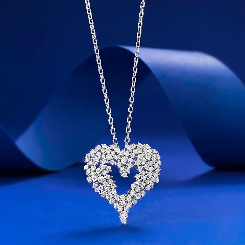 Karloch New S925 Silver Full Diamond Sparkling Love Pendant for Women's Fashion Versatile Single Item Heart Necklace for Women