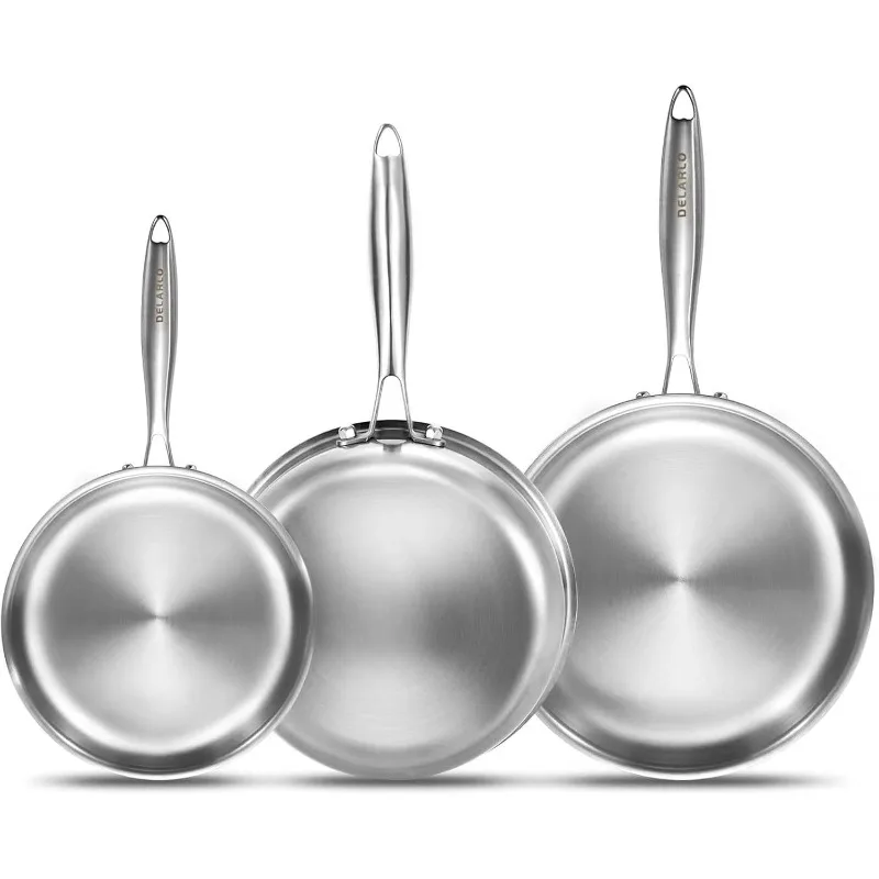 

Whole Body Tri-Ply Stainless Steel Frying Pan set, 8”/10”/12” Cooking pans, Kitchen Cookware Set, Fast Heating Chef's pa