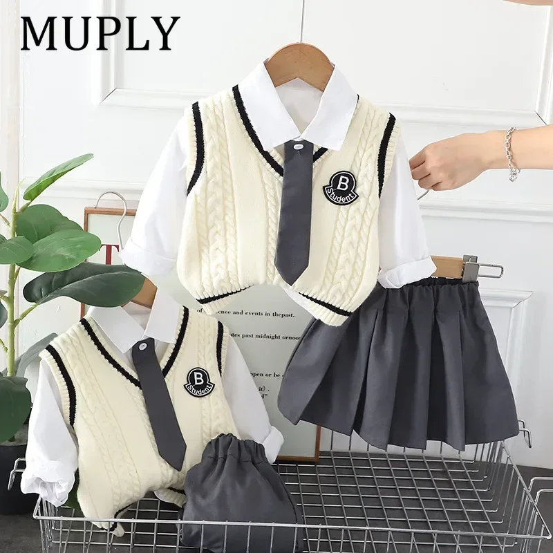 Modische Herbst Winter Kinder Kleidung Set Gestreifte Krawatte Weste Langarm Drei-stück Anzug für Jungen Und Mädchen