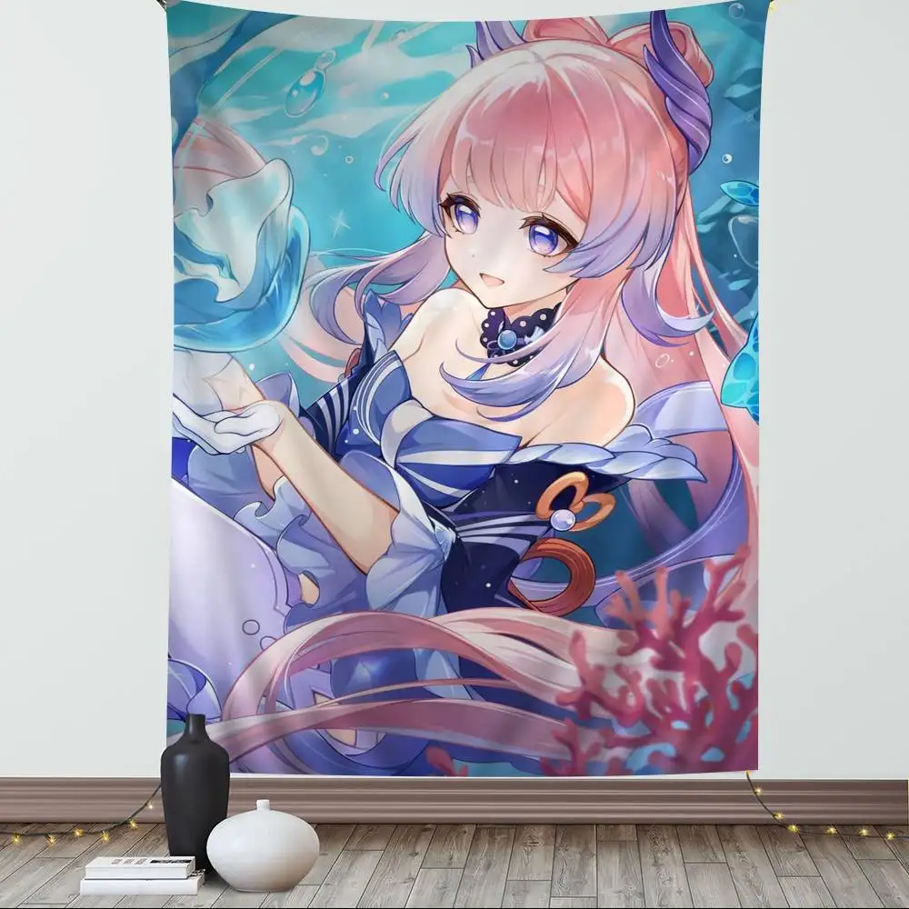 Sangonomiya Kokomi Genshin I-Impact Anime Hippie Wall Hanging Tapestries Bohemian Wall Tapestries Mandala INS Home Decor