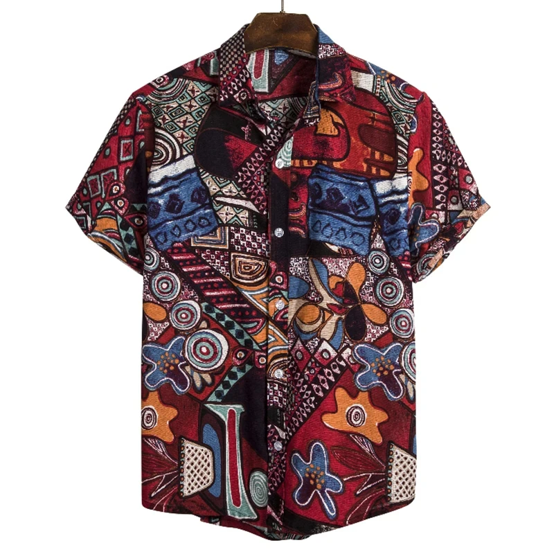 Boho Geometric Pattern 3D Printed Men Shirt Man/Women Casual Fashion Short Sleeves Shirts Button Tops Oversized Unisex Clothing