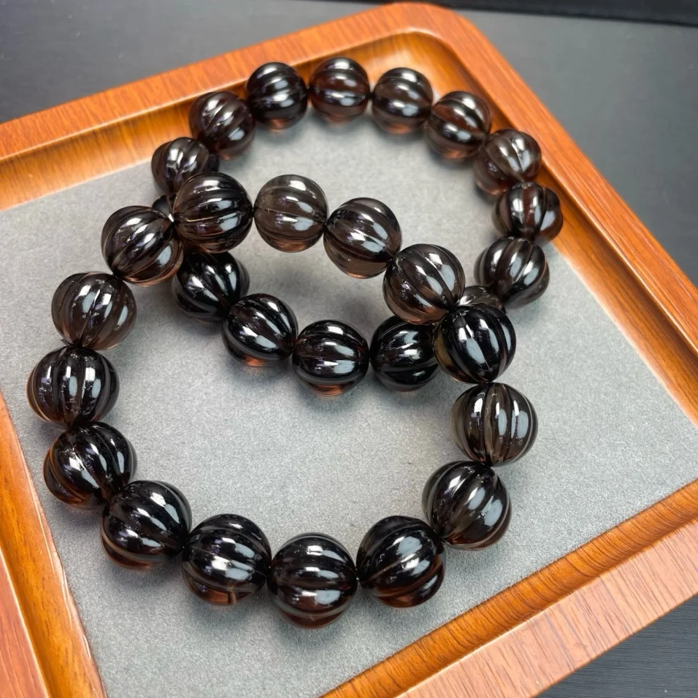 Natural Smoky Quartz Pumpkin Beads Bracelet 13mm Healing Reiki Crystal Fashion Fengshui Jewelry for Men And Women Birthday Gift view 3