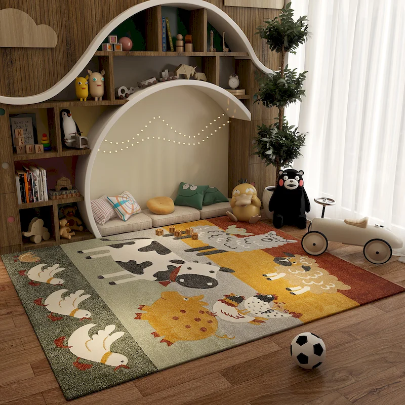 VIKAMA Farm Animal Hugging Bed Large Carpet Helicopter House Pattern Carpet Anti Slip Washable Game Mat Home Decoration