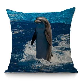 Cute Dolphin Print Pattern Cushion Cover Home Living Room Sofa Decoration Square Polyester Pillow   45x45cm