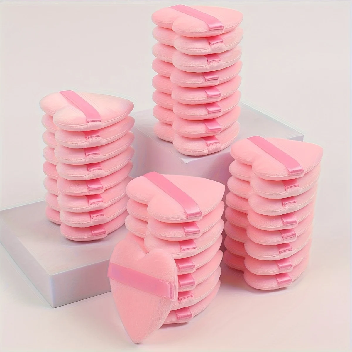 5-26PCS Heart Velvet Powder Puff Set - Hypoallergenic Flocking Sponge for Foundation/Contouring | Fragrance-Free All Skin Types