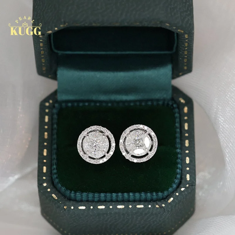 

KUGG 18K White Gold Earrings Luxury Classic Design 0.60carat Real Natural Diamond Stud Earrings for Women High Wedding Jewelry