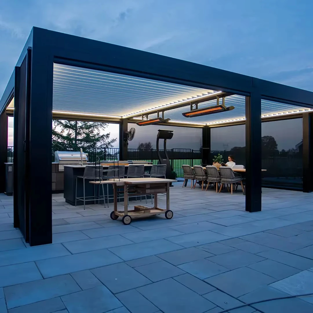 Gazebo de 10x12 con techo reforzado de 3x3, marco de aluminio recubierto de polvo resistente, cubierta grande para Patio y balcón, resistente al viento, a la lluvia y la nieve