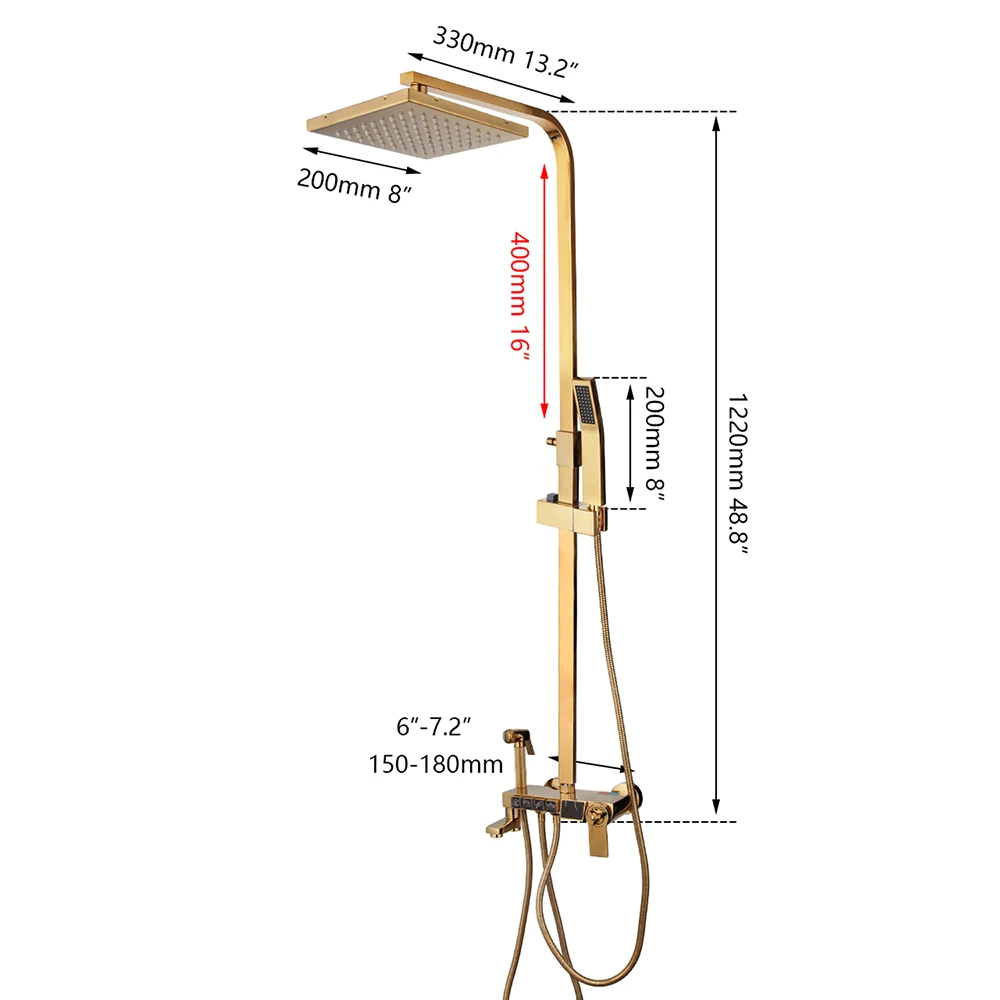 KEMAIDI White & Golden Plated Bathroom Shower Set Digital Display Rainfall Shower Bath Mixer Faucet Wall Mount Black Golden Tap