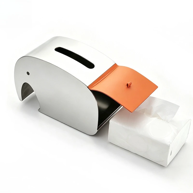 Creative Elephant Shaping Mirror Leather Light Luxury Tissue Box 304 Stainless Steel Desktop Carton Household Products