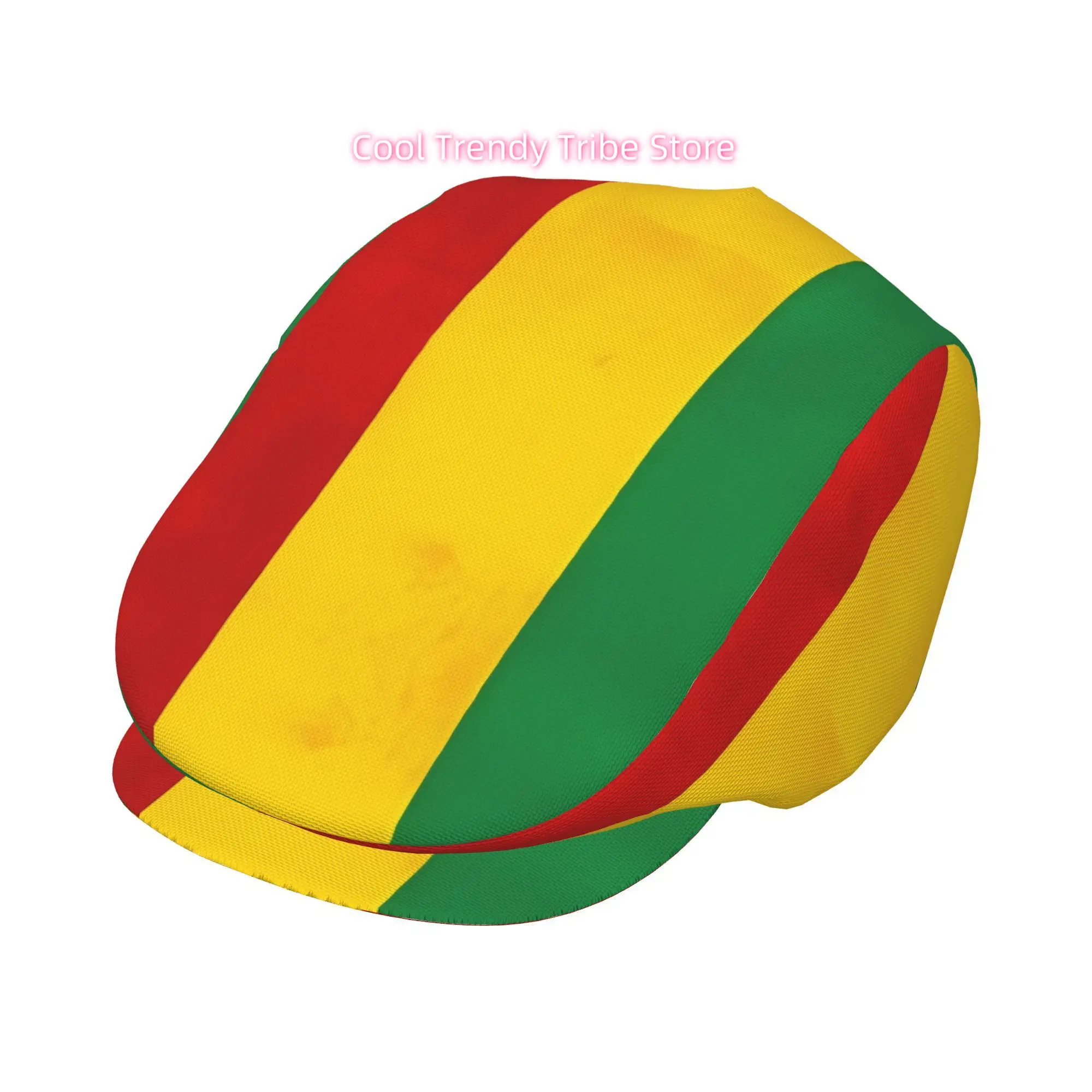 1pc Red/Yellow/Green Striped All-Over Print Beret Cap - Adjustable Flat Ivy Newsboy Irish Cabbie Gatsby Beanie for Men & Women,