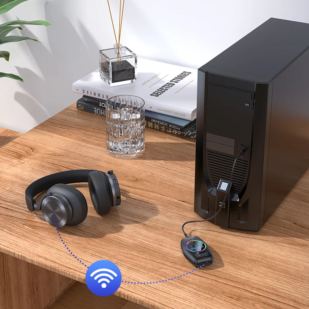 2-in-1 Bluetooth-compatible 5.0 Audio Transmitter Receiver with HD Screen Wireless Transmitter Adapter for PC TV Car Headphones