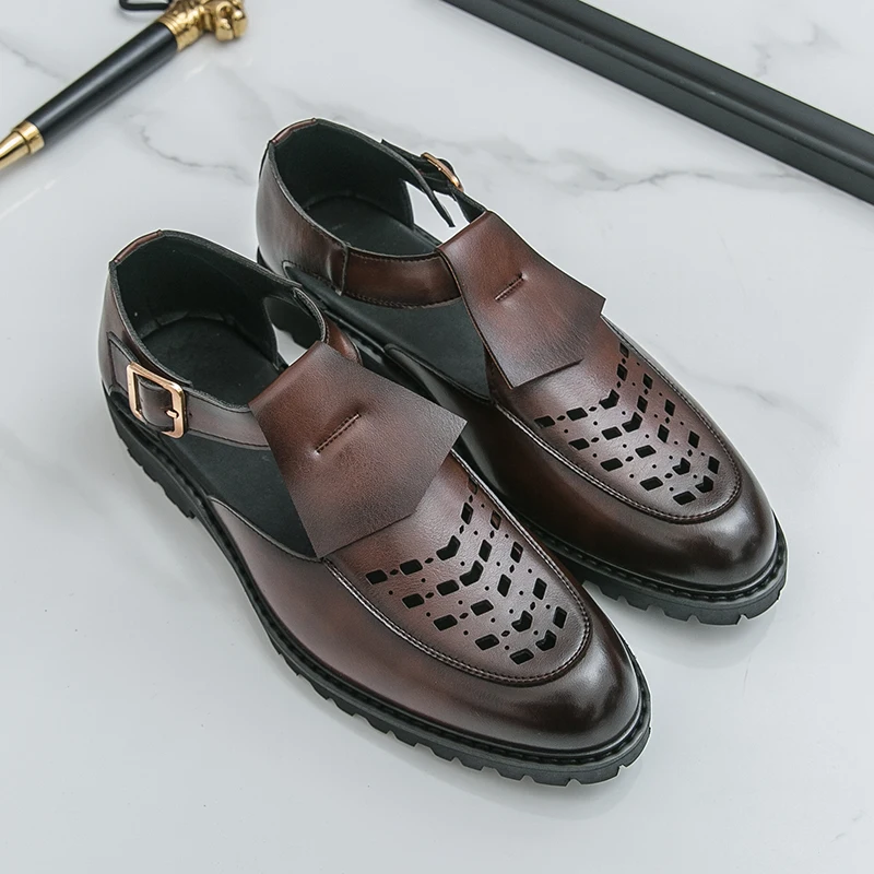 

Retro Men Business Sandals Dark Brown Thick-soled Anti-slip Lightweight Comfortable Fashionable Sandals Sizes 38-46 Men Sandals