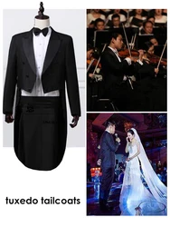 Tuxedo Dress Tailcoat Men Classic Black Shiny Lapel Tail Coat Tuxedo Wedding Groom Stage Singer 2-Piece Suits Dress Coat Tails
