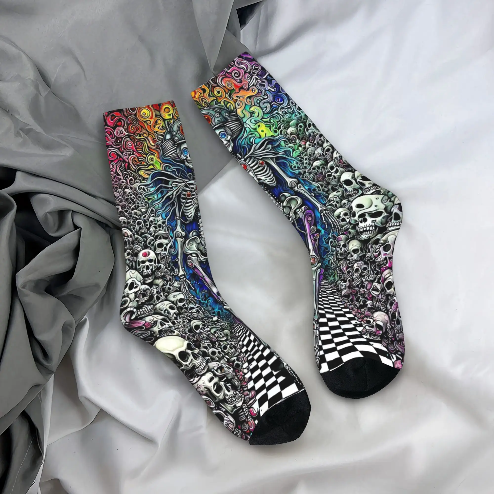 Trippy Skeleton Collage Socks Autumn  Stockings Kawaii Men Breathable Socks Graphic Skateboard Non Skid Socks