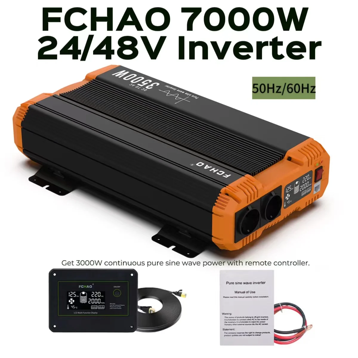 

Fchao Converter 12/24V to 220V, 3500W Continuous Power Pure Sine Wave Car inverter, LCD Display, Remote Control for Home and RVs