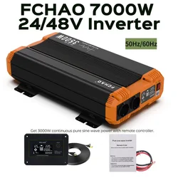 Fchao Converter 12/24V to 220V, 3500W Continuous Power Pure Sine Wave Car inverter, LCD Display, Remote Control for Home and RVs
