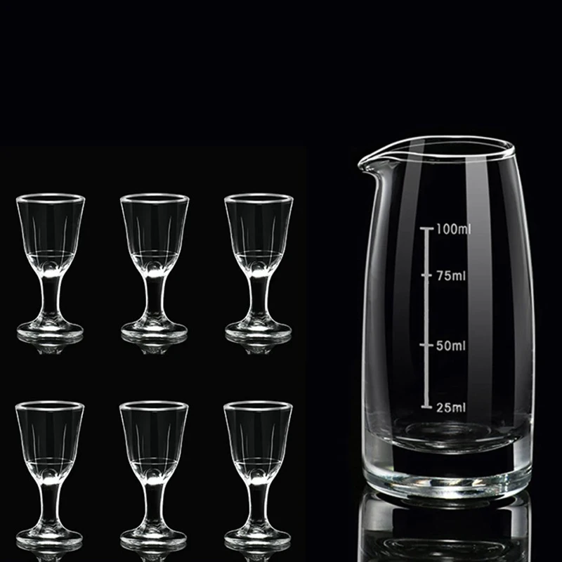 100ml Wine Dispenser Transparent Baijiu Pot Party Luxury Wine Decanter 10ml 4pcs Sets Shot Glass High Footed Small Wine Glass
