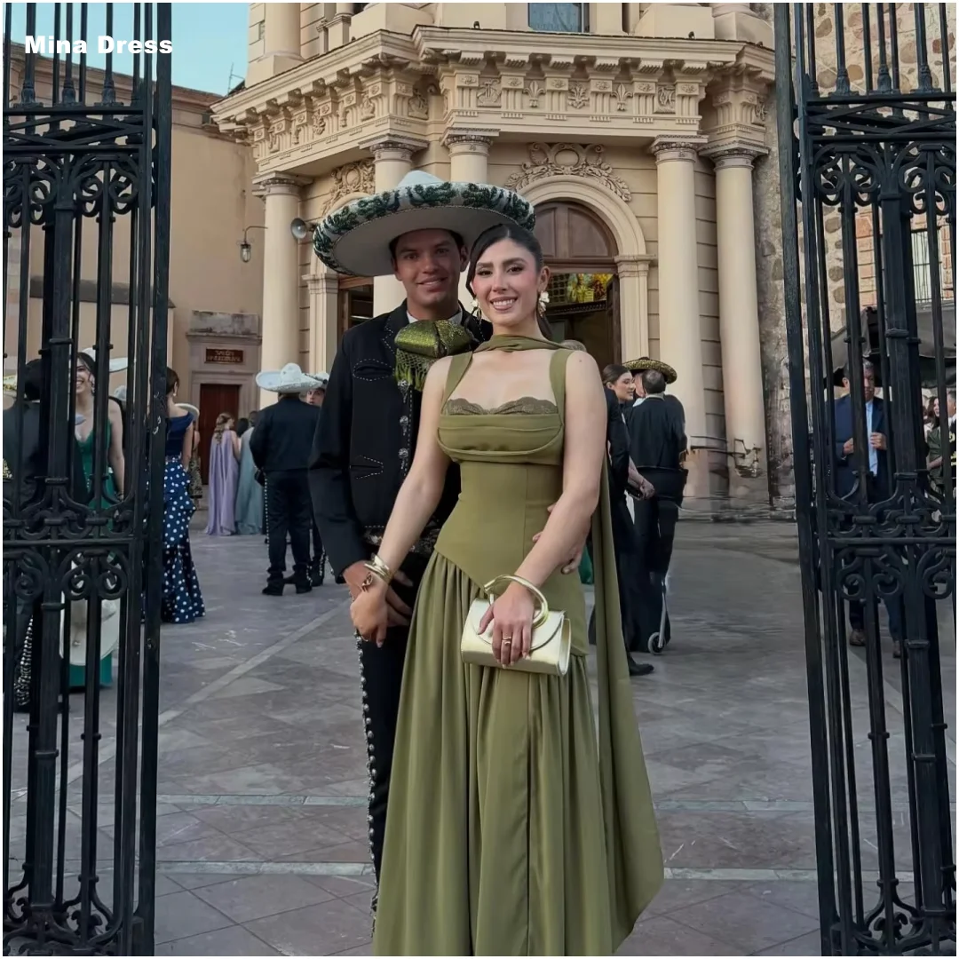 Mina Customized Olive Green Backless Corset With High Slits and Elegant Wide Shoulder Straps Luxury Women's Elegant Party Dress