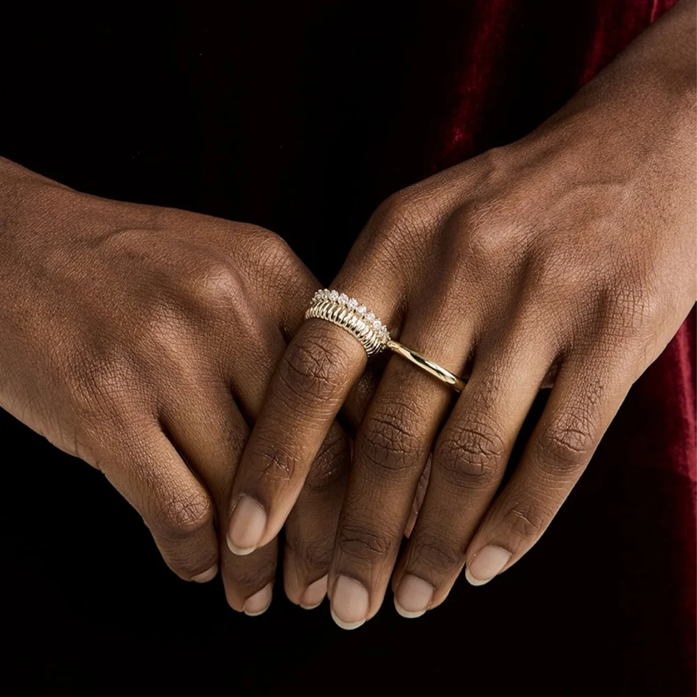 Modischer kubischer Zirkon-Ring für Damen, Edelstahl, Gold, doppellagiger Ring, trendiger vergoldeter geometrischer Kreis-Fingerschmuck
