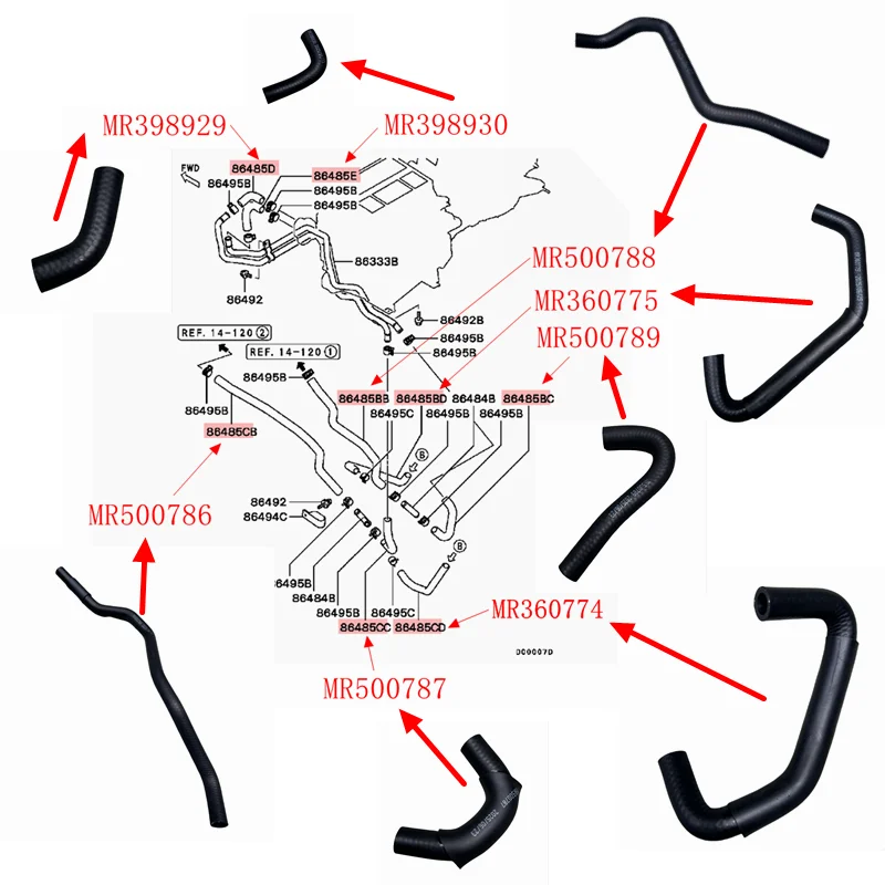 

For Mitsubishi 2000-2006 Pajero V73W V75W Heater Hose MR460005