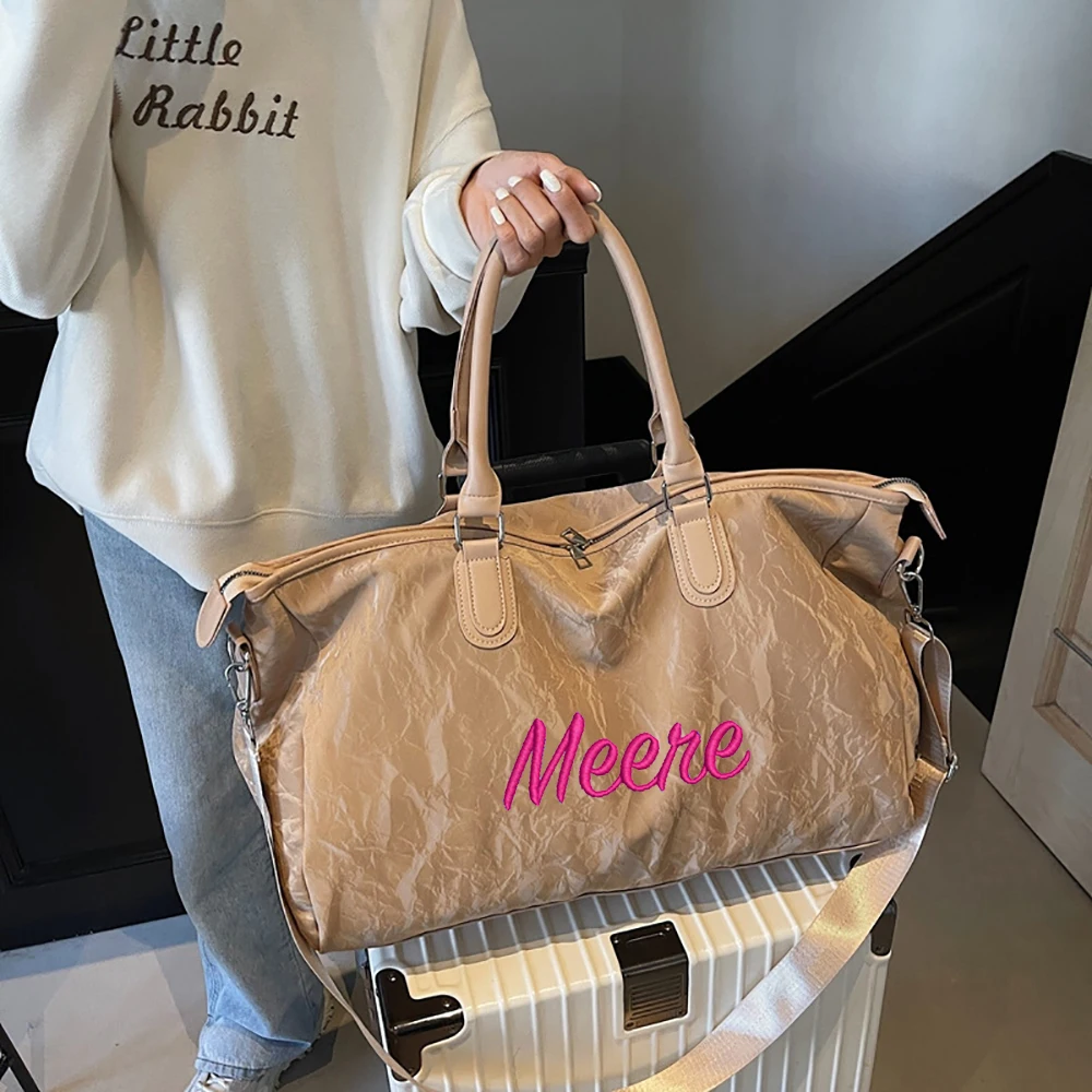 Bolso de viaje corto de Color sólido Simple, bordado personalizado Unisex, bolso de equipaje de mano, bolso de mano cruzado, bolso de hospital de maternidad