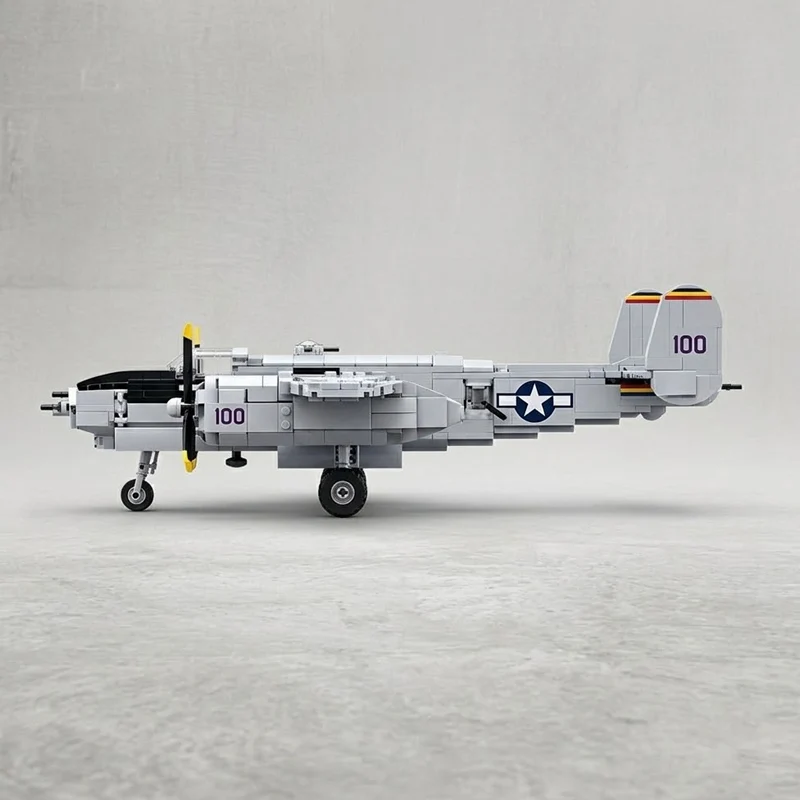 

P-38L Twin Engine Fighter Plane Model MOC Building Bricks War Equipment Modular Technology Gifts Holiday Assemble Children Toys