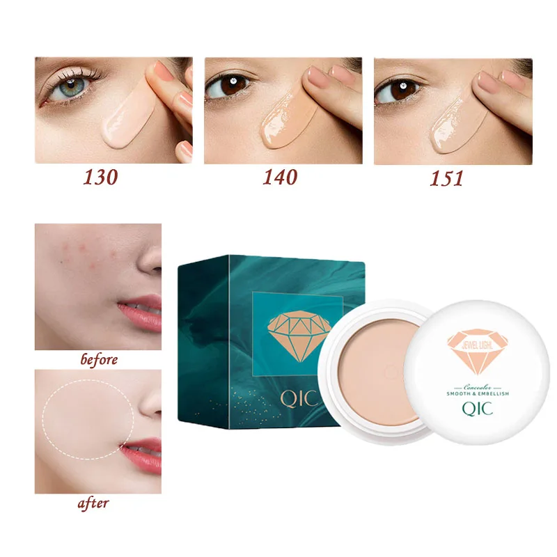 QIC 3 Colors Smooth Finish Concealer Makeups Pressed Powder High Coverage Concealer Anti Dark Circle Freckle Foundation BB Cream