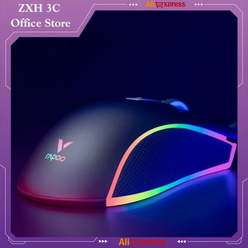 Rapoo V28s Wired Mouse Rgb Phantom Light 6200dpi Adjustable Esports Games Comfortable Office Usb Desktop Laptop Peripherals