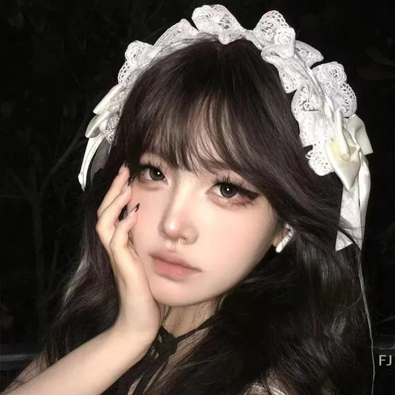 

[YULolita Cosplay Cat Ears Headband Lace Bow Headwear Sweet Lace Bow Ribbon Headdress For Women Hairpin Vintage Hair Accessories