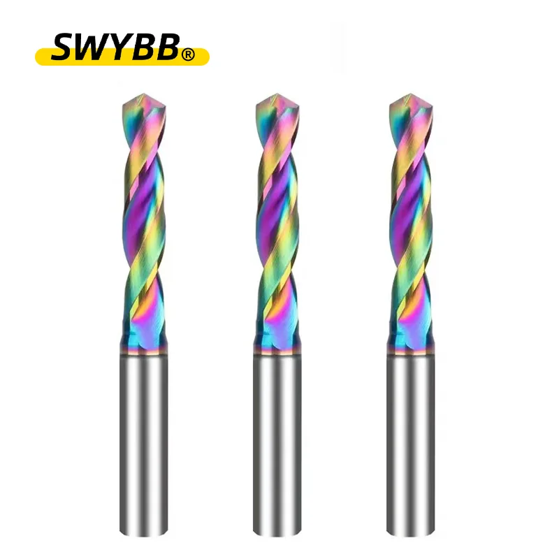 SWYBB CNC Machining 3xD Carbide Twist Dirll Bit Diameter 1.0mm~9.6mm for Aluminum Copper External Coating DLC HRC55