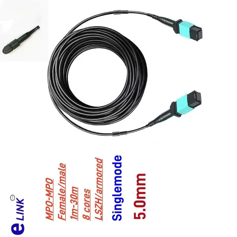 

MTP Armored patch cord 8 cores MPO 1-30m TPU 20m 5m 10m singlemode 8C type B SM 8 fibers optical fibre jumper outdoor ELINK