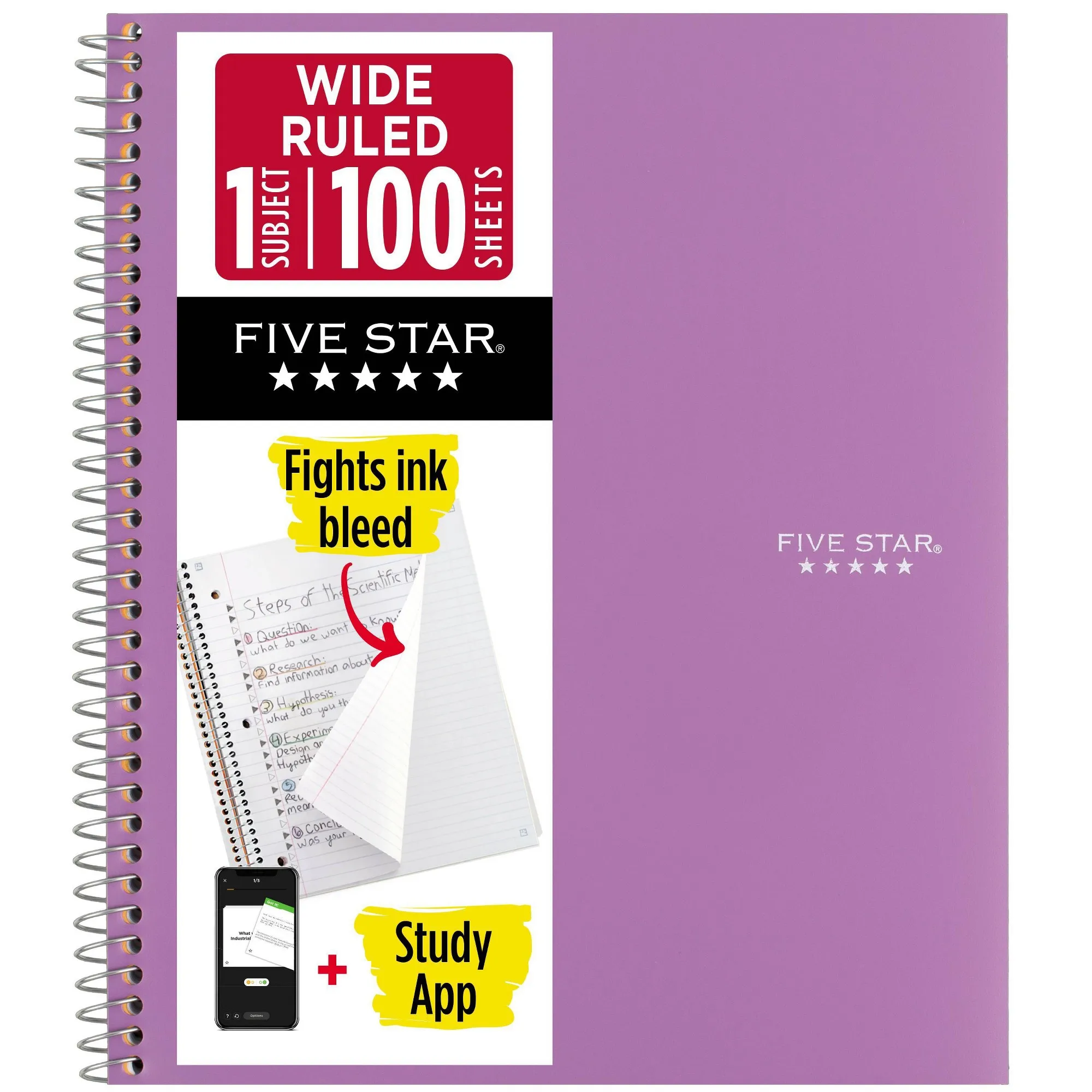 8"x10.5" 1 Subject Wide Ruled Notebook Amethyst Purple 100 Pages