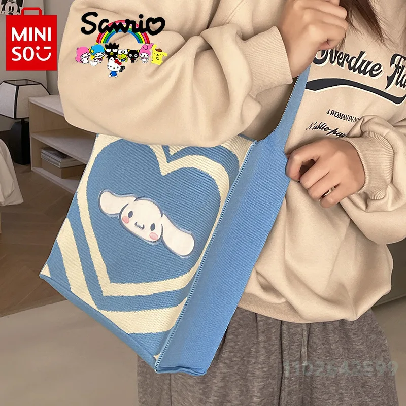 MiniSO Sanrio กระเป๋าถือแฟชั่นผู้หญิง, กระเป๋าถักกระเป๋าแฟชั่นคุณภาพสูงอเนกประสงค์กระเป๋าช้อปปิ้งความจุขนาดใหญ่