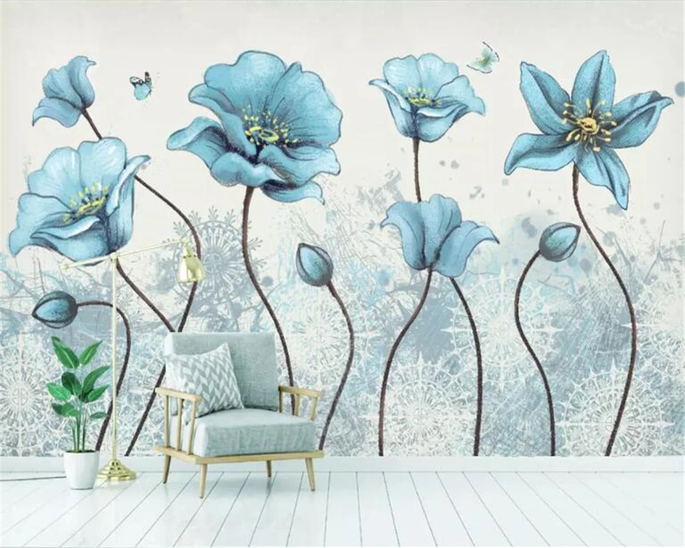 custom 3D wallpaper Modern minimalist hand painted flowers bird idyllic small fresh background wall mural bedroom dining room 8d