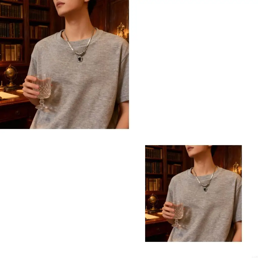 

Lightweight Necklace Featuring Square Zirconia Embellishment Double Layer Design for Various Occasion Everyday